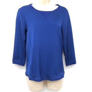 Aerie Blue Jewel Tone Mixed Media Top On Trend Pop Over Scoop Neck 3/4 Sleeve